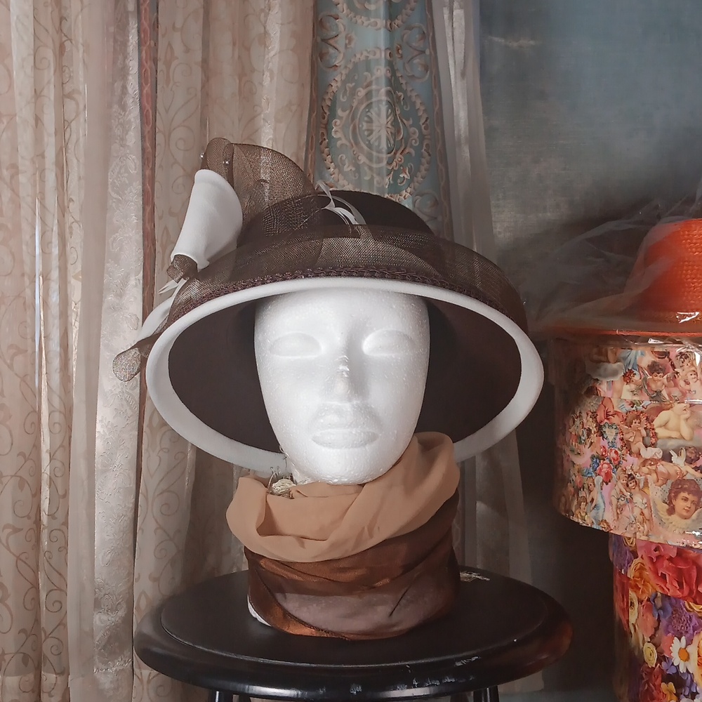 Brown and White Year Round Hat